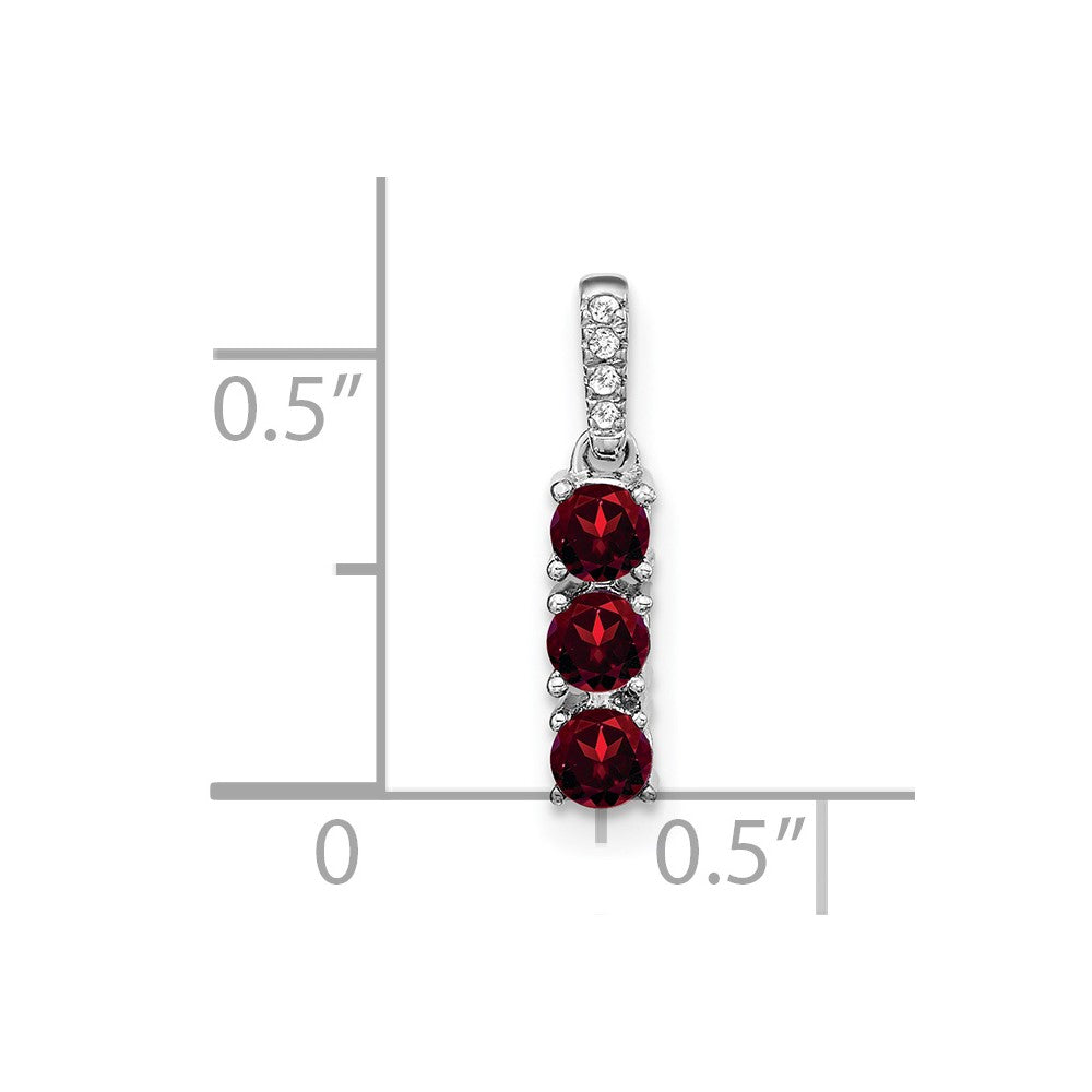 14k White Gold 3-stone Garnet and Diamond Pendant (0.7 grams)