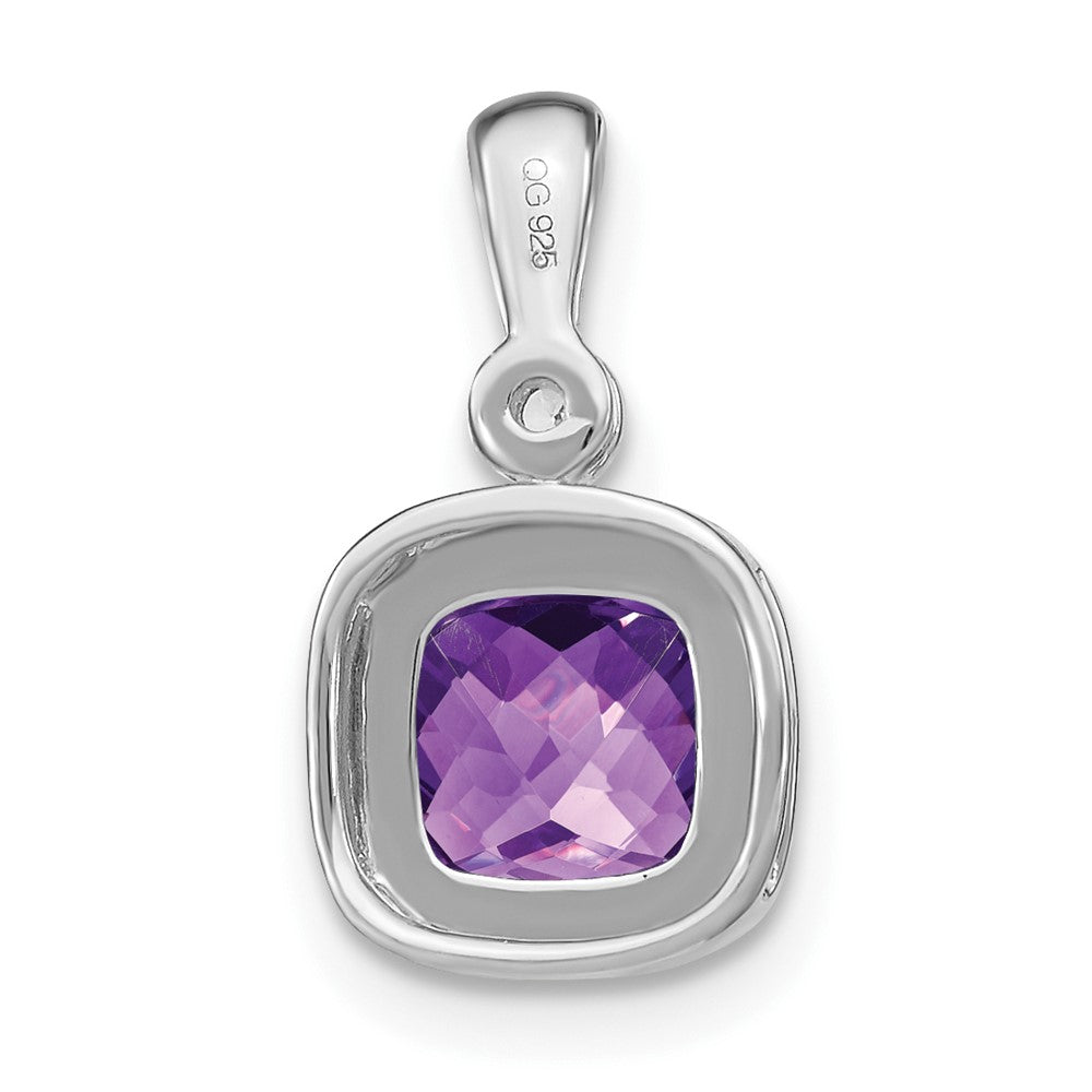14k White Gold Cushion Amethyst and Diamond Pendant (1.3 grams)