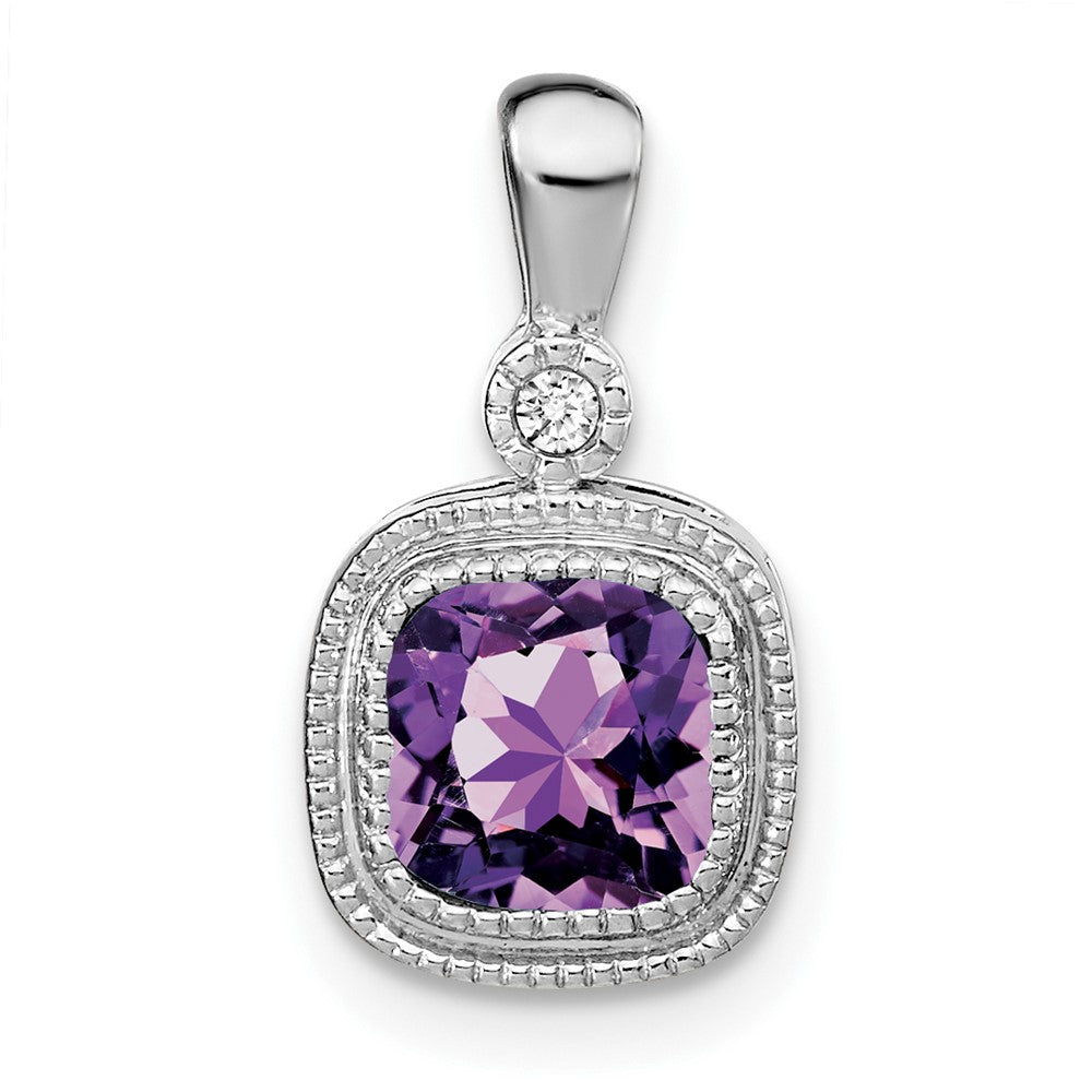 14k White Gold Cushion Amethyst and Diamond Pendant (1.3 grams)