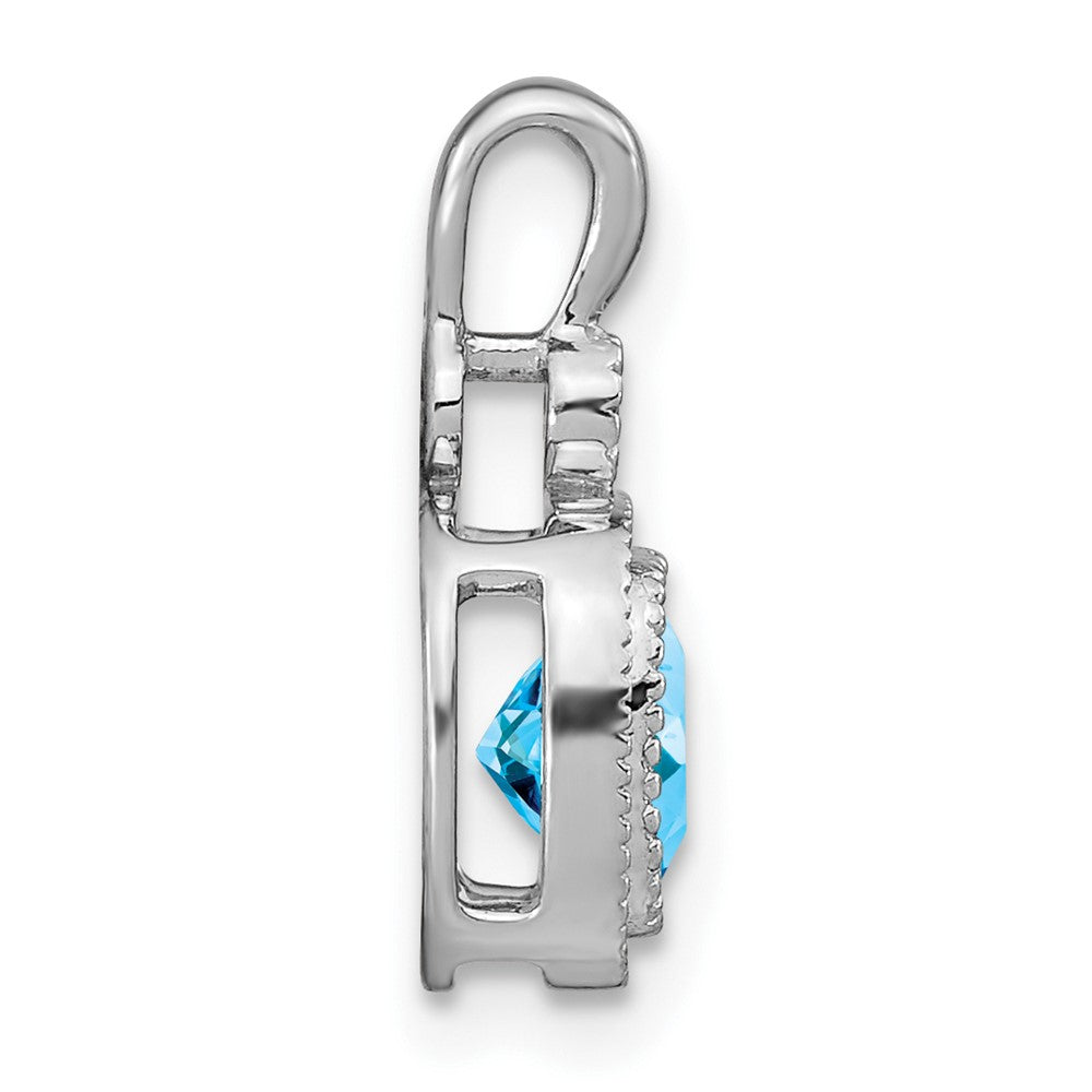 14k White Gold Cushion Blue Topaz and Diamond Pendant (1.3 grams)
