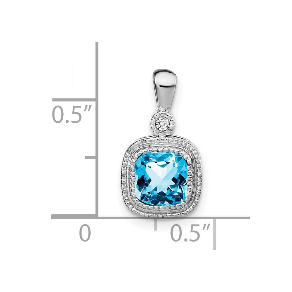 14k White Gold Cushion Blue Topaz and Diamond Pendant (1.3 grams)