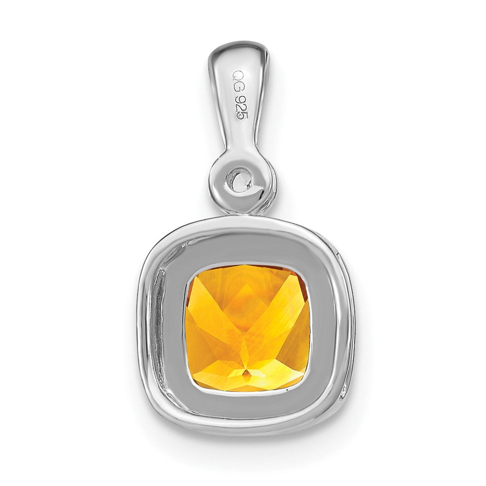 14k White Gold Cushion Citrine and Diamond Pendant (1.3 grams)