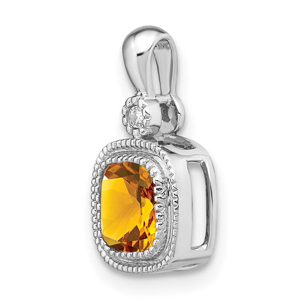 14k White Gold Cushion Citrine and Diamond Pendant (1.3 grams)