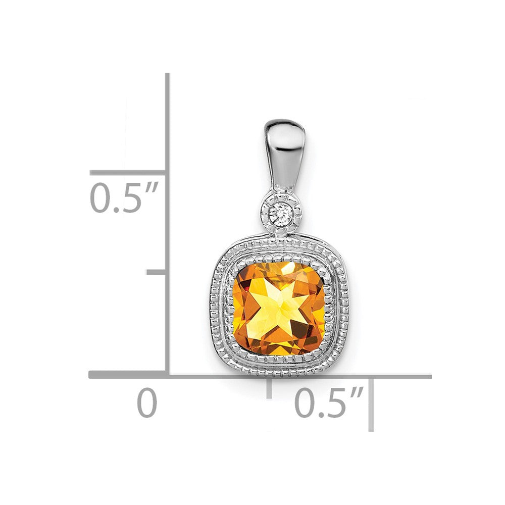 14k White Gold Cushion Citrine and Diamond Pendant (1.3 grams)