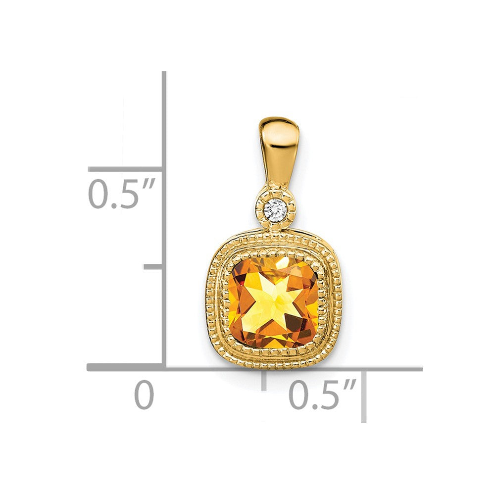 14k Cushion Citrine and Diamond Pendant (1.3 grams)