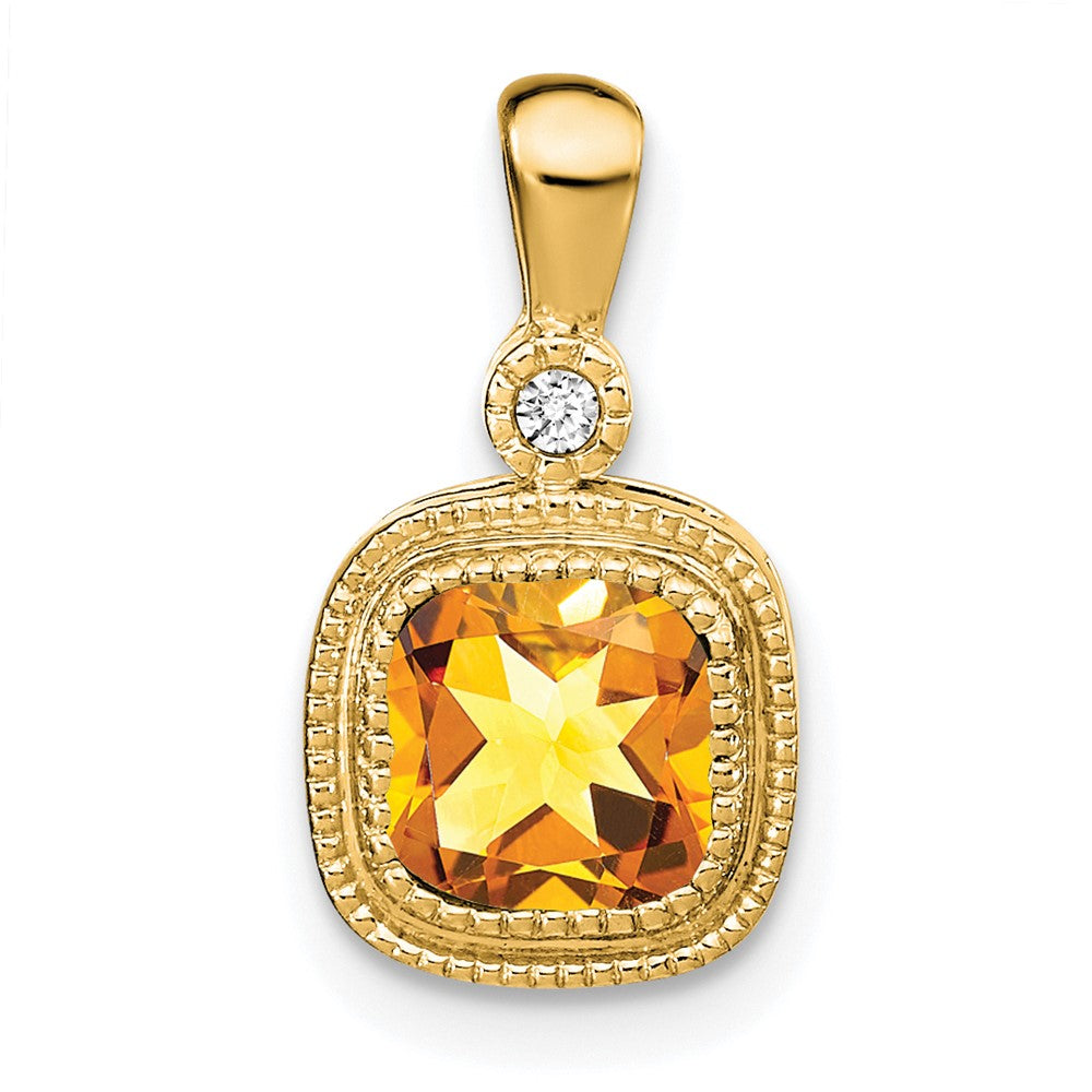 14k Cushion Citrine and Diamond Pendant (1.3 grams)