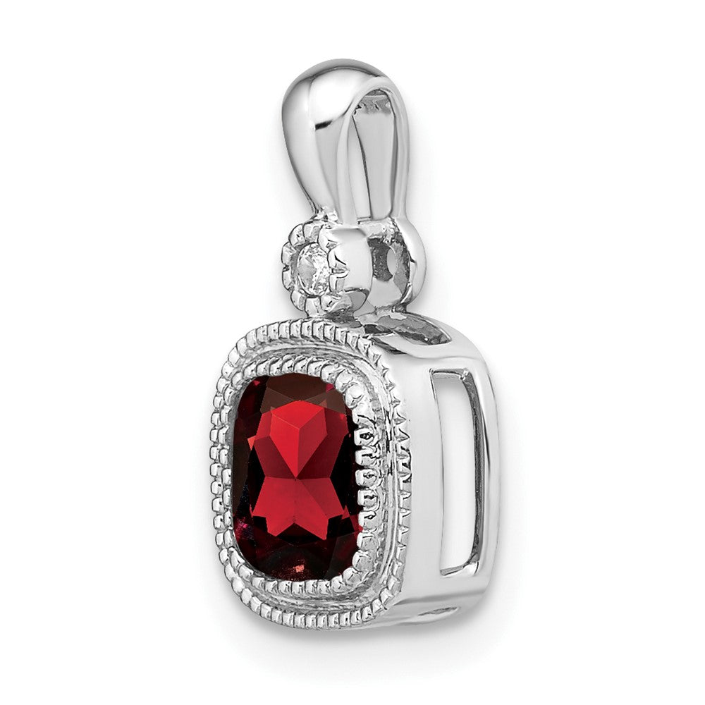 14k White Gold Cushion Garnet and Diamond Pendant (1.3 grams)