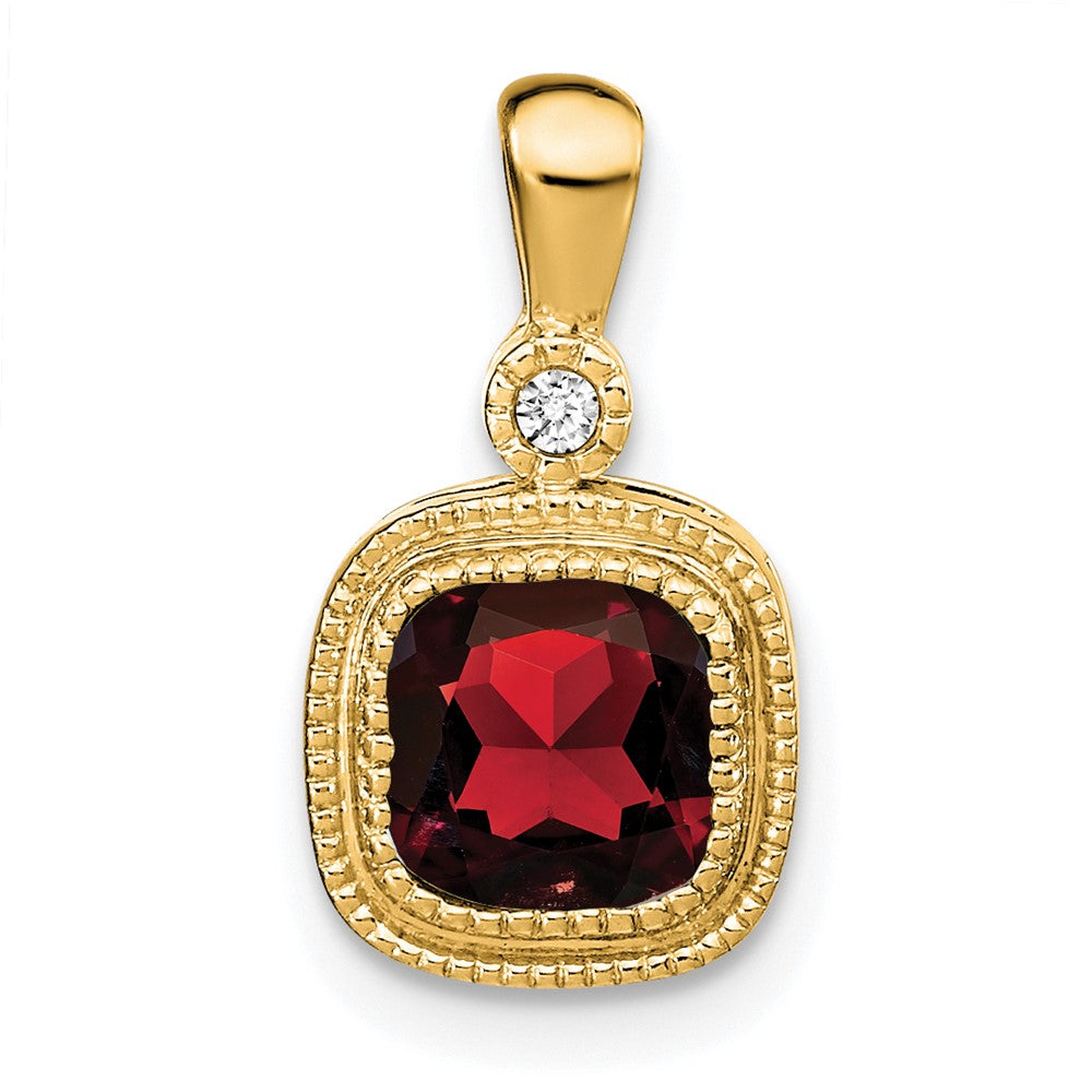 14k Cushion Garnet and Diamond Pendant (1.3 grams)