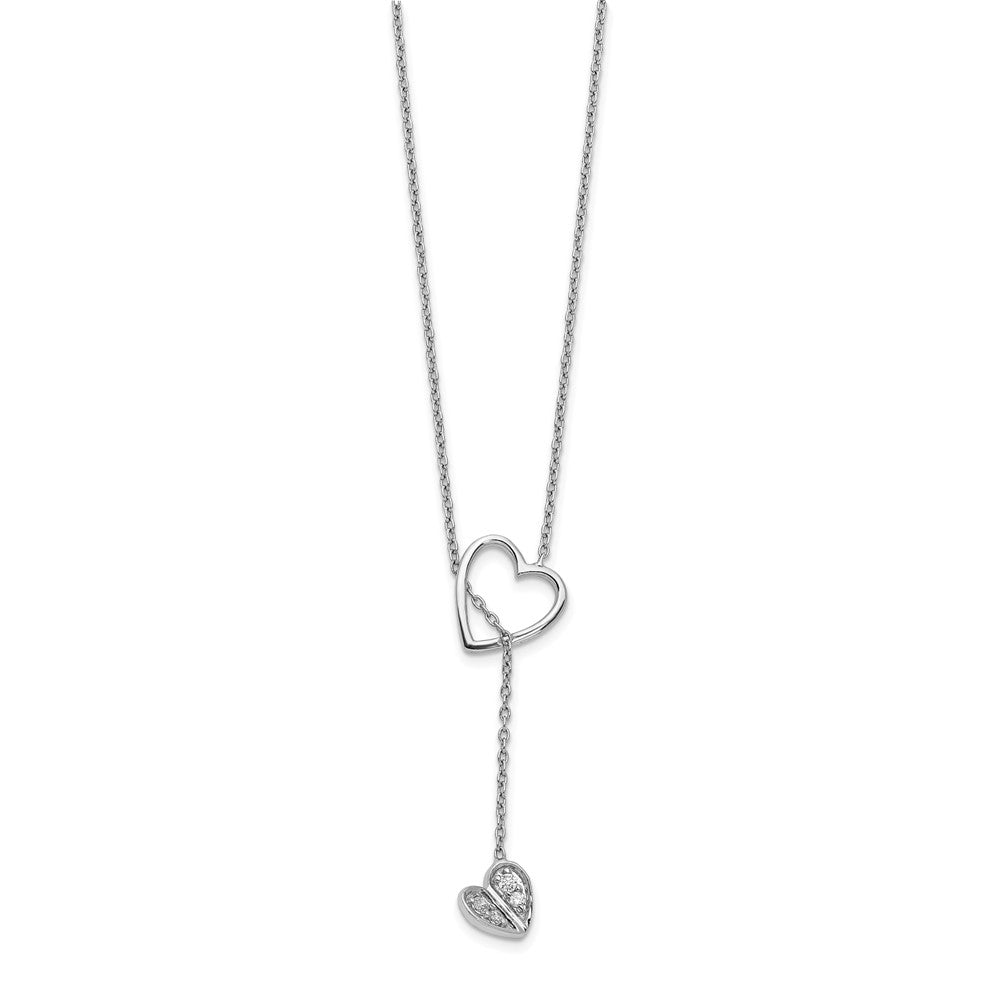 14k White Gold 1/15 carat Diamond Heart with Dangle 18 inch Lariat Necklace (2.85 grams)