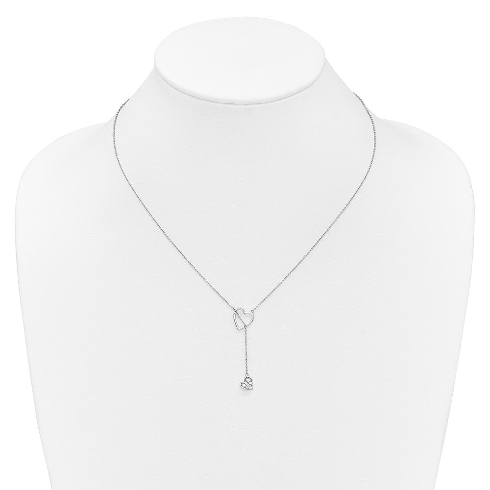 14k White Gold 1/15 carat Diamond Heart with Dangle 18 inch Lariat Necklace (2.85 grams)