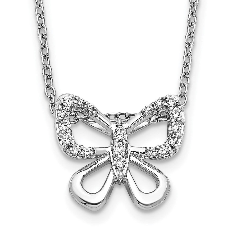 14k White Gold 1/10 carat Diamond Butterfly 18 inch Necklace (1.52 grams)