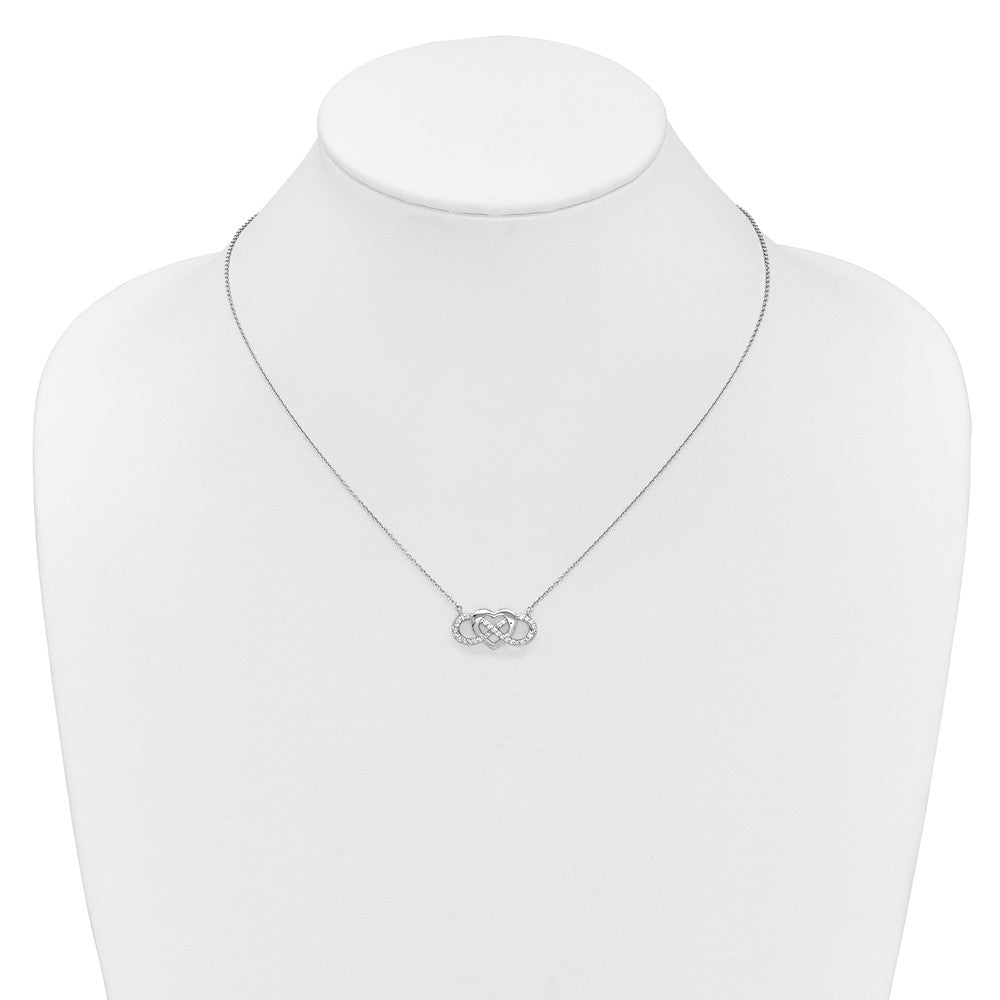 14k White Gold Polished 1/5 carat Diamond Infinity with Heart 18 inch Necklace (2.95 grams)