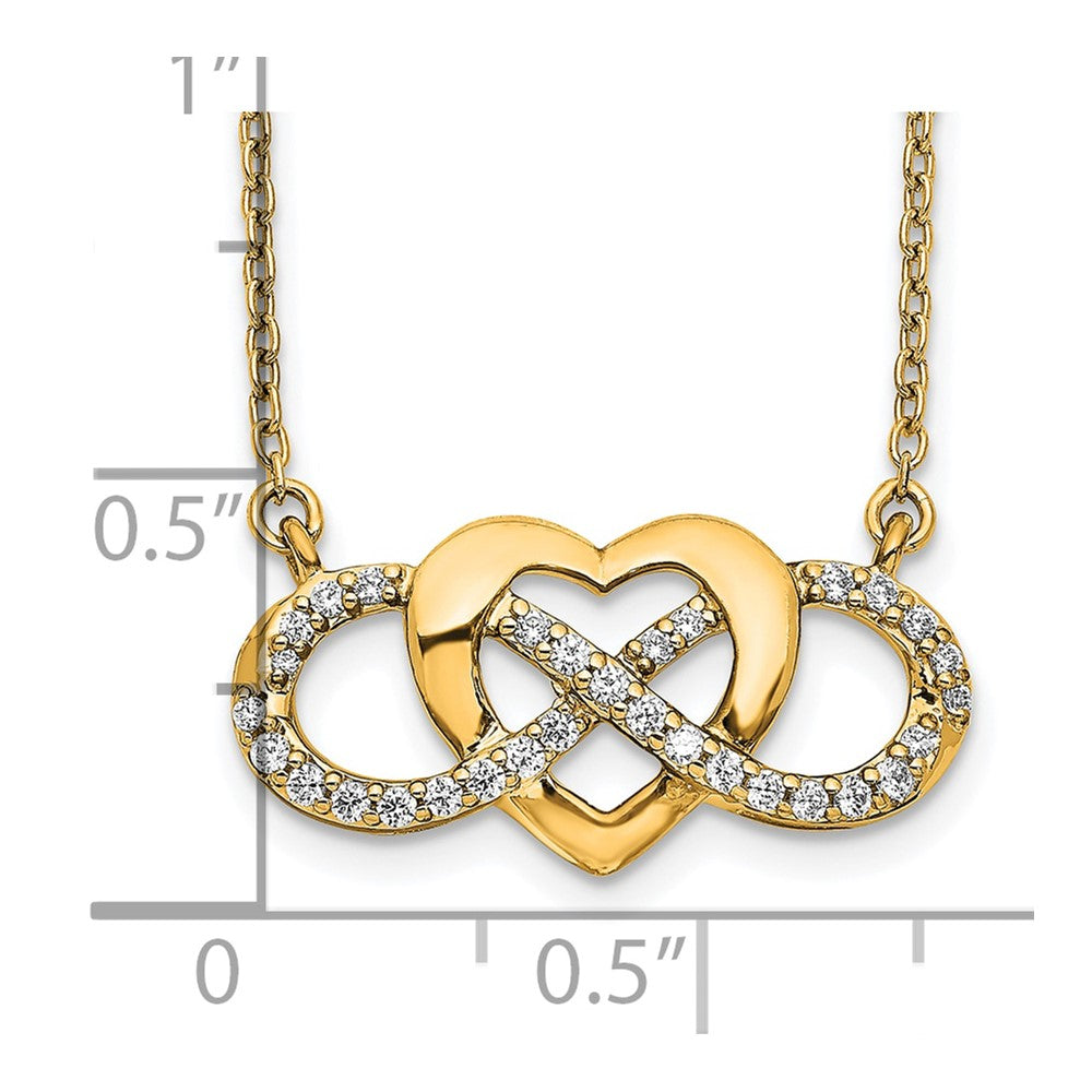 14k Polished 1/5 carat Diamond Infinity with Heart 18 inch Necklace (2.95 grams)