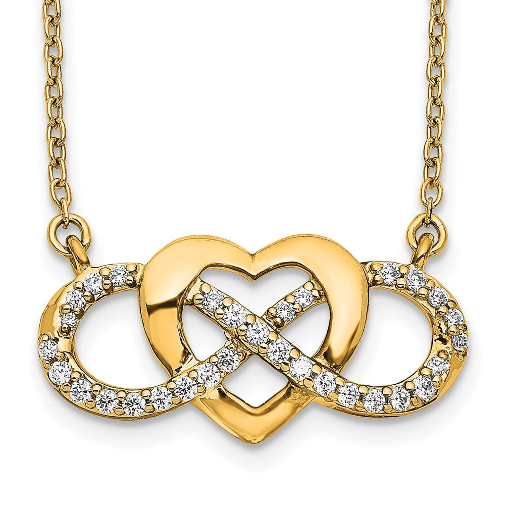 14k Polished 1/5 carat Diamond Infinity with Heart 18 inch Necklace (2.95 grams)