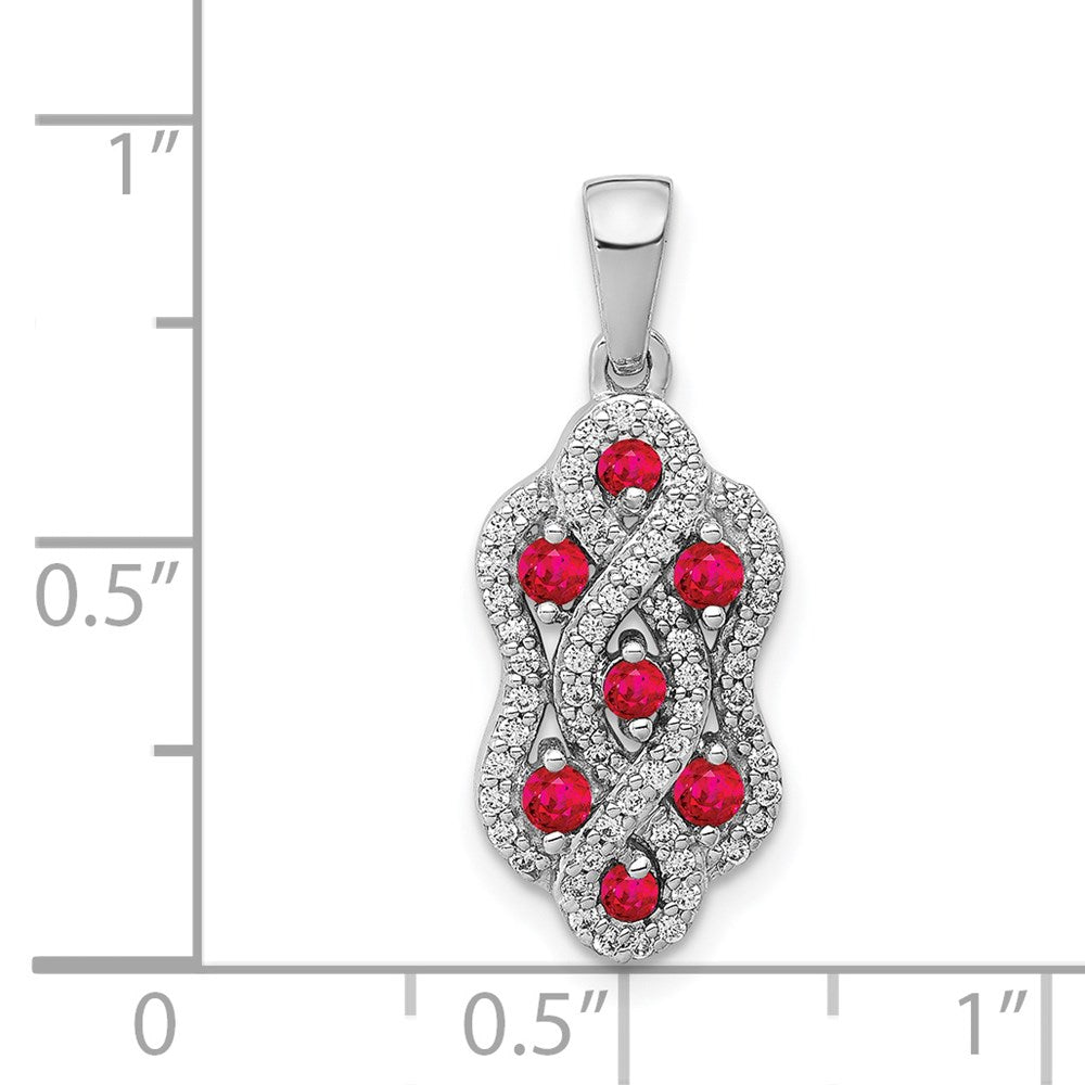 14k White Gold 1/4ct. Diamond and .32 Ruby Fancy Twist Pendant (1.5 grams)