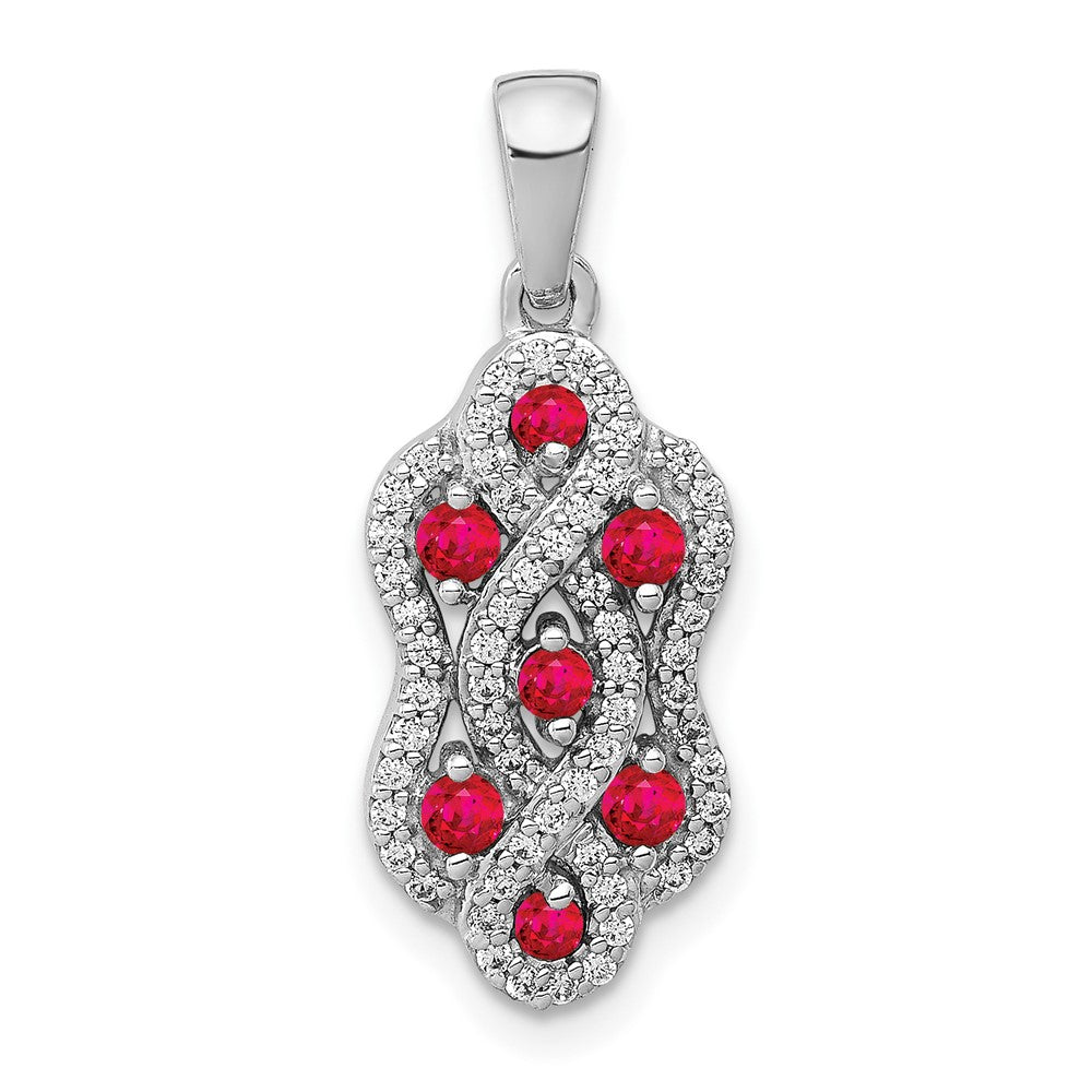 14k White Gold 1/4ct. Diamond and .32 Ruby Fancy Twist Pendant (1.5 grams)