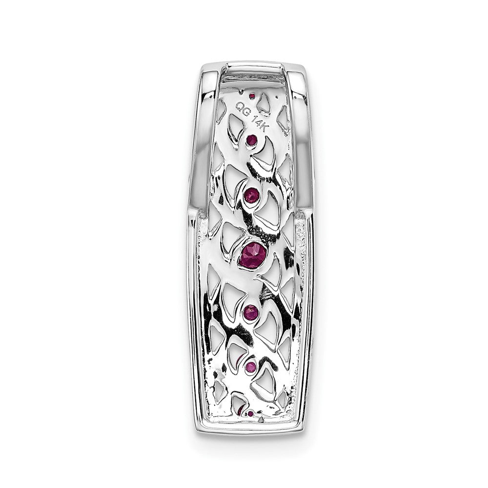 14k White Gold Diamond and .26 Ruby Fancy Chain Slide (2 grams)