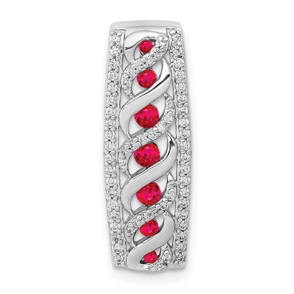 14k White Gold Diamond and .26 Ruby Fancy Chain Slide (2 grams)