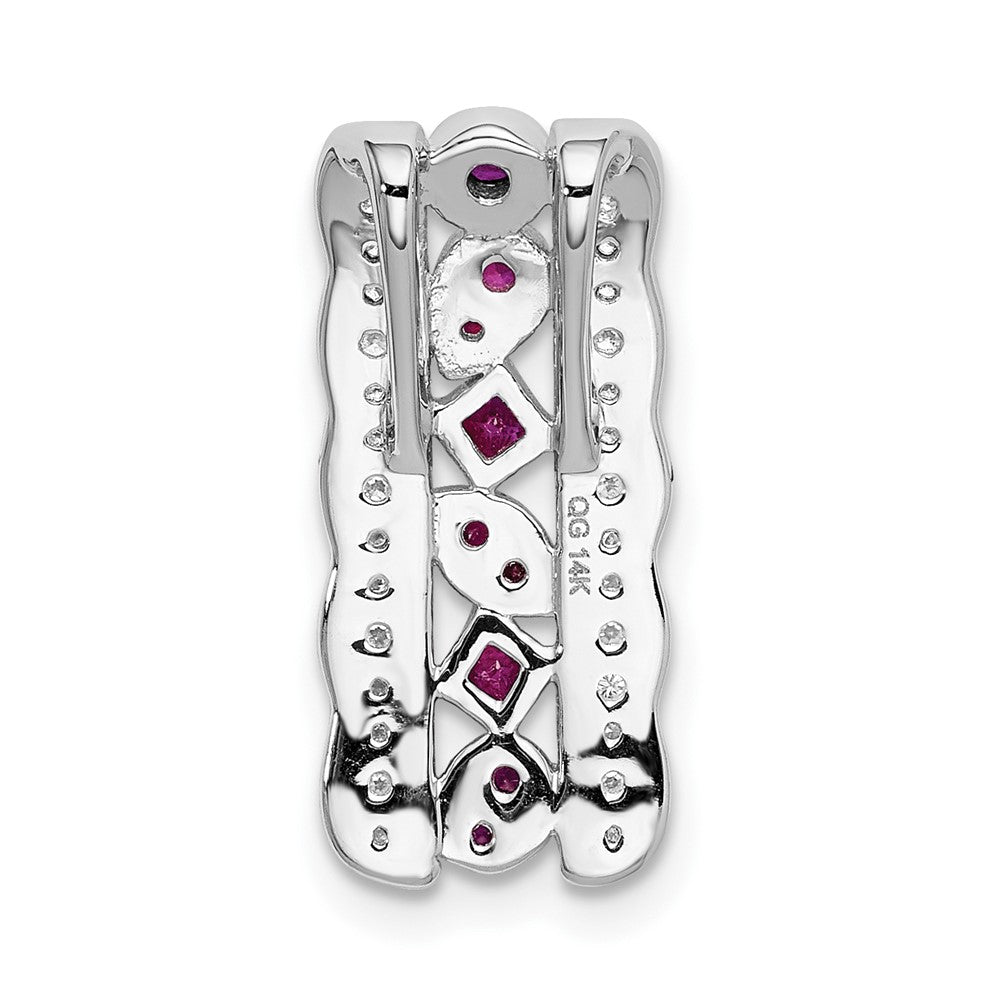 14k White Gold Diamond and .17 Ruby Fancy Chain Slide (1.8 grams)