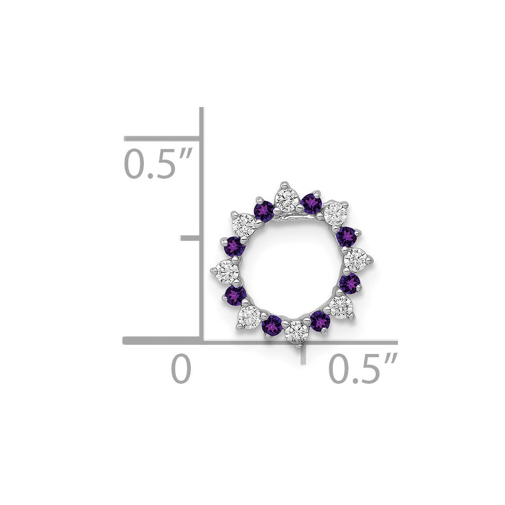 14k White Gold Diamond and .08 Amethyst Fancy Circle Chain Slide (0.7 grams)