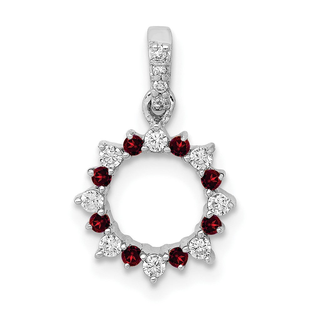 14k White Gold Diamond and .08 Garnet Fancy Circle Pendant (0.8 grams)
