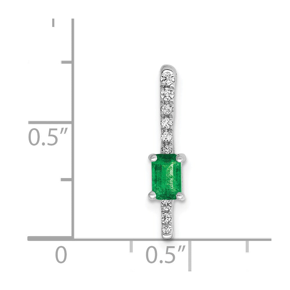 14k White Gold Diamond and Rectangle Emerald Fancy Chain Slide (0.8 grams)