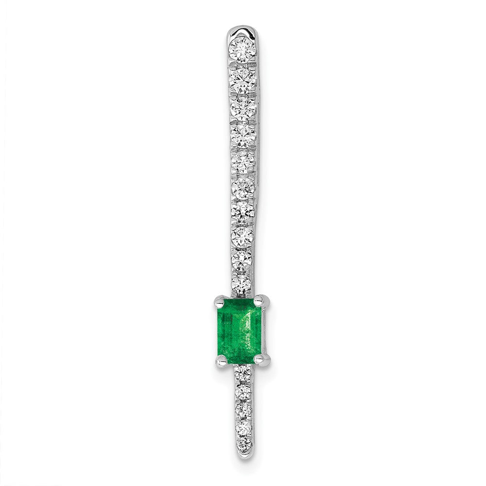 14k White Gold Diamond and Rectangle Emerald Fancy Chain Slide (1.4 grams)