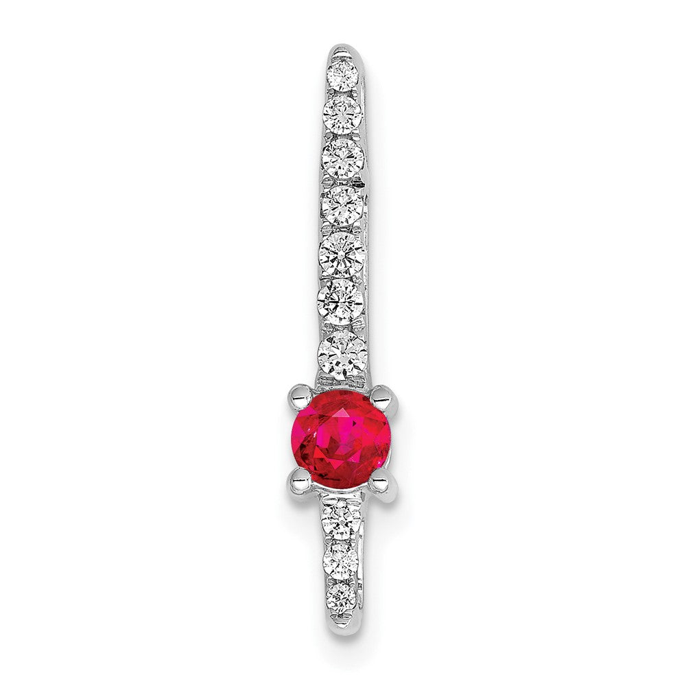 14k White Gold Diamond and .18 Ruby Fancy Chain Slide (1 grams)