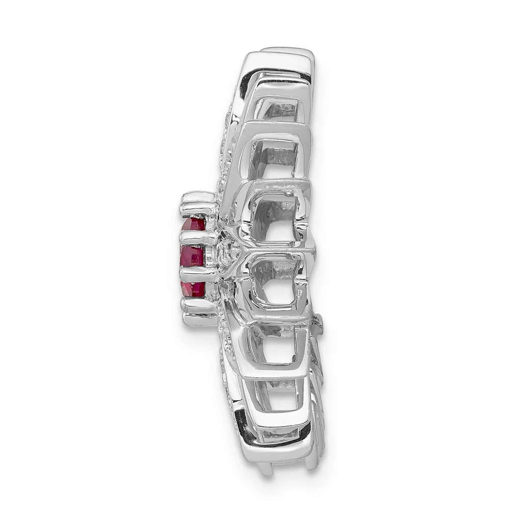 14k White Gold 3/8ct. Diamond and Ruby Flower Chain Slide (5.55 grams)