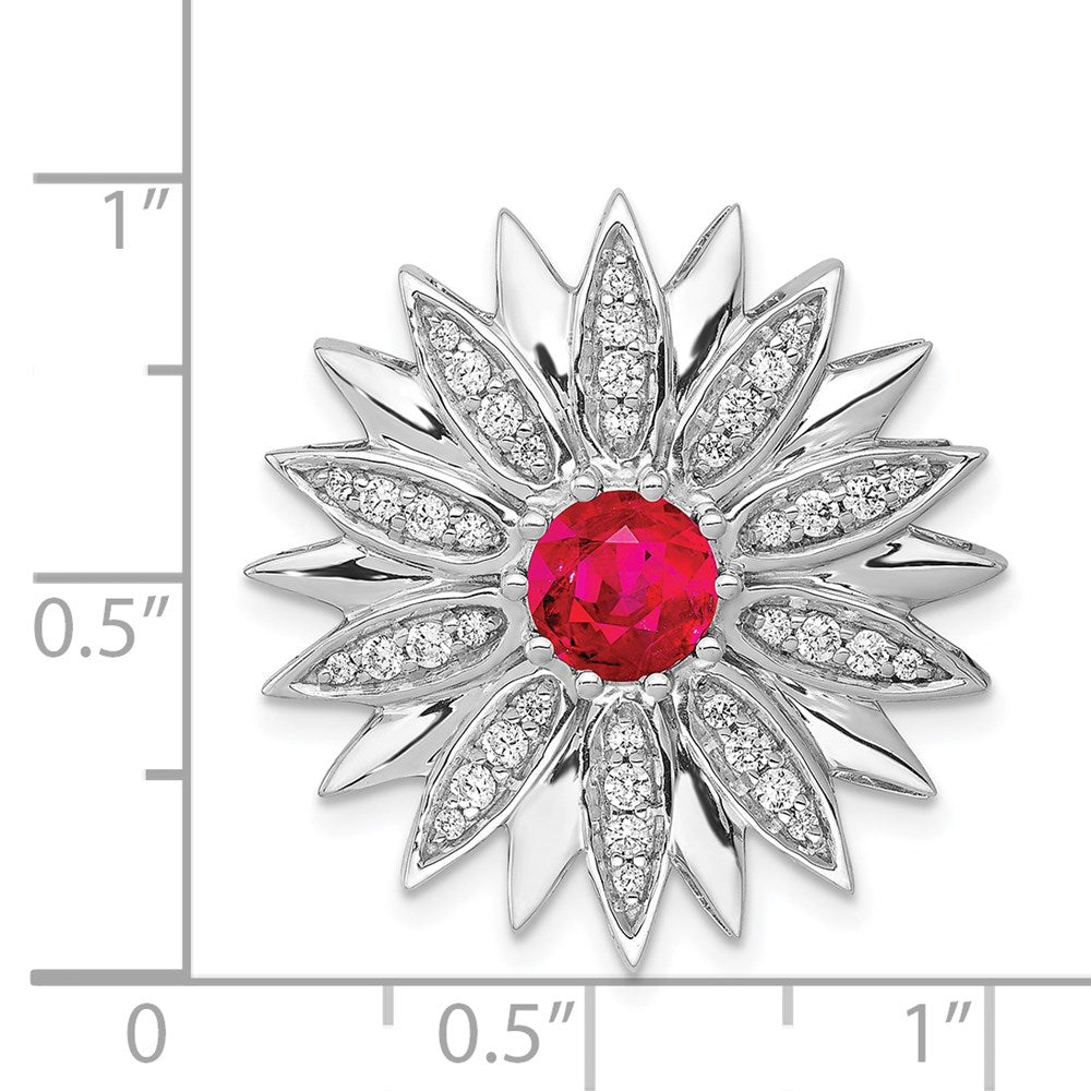 14k White Gold 3/8ct. Diamond and Ruby Flower Chain Slide (5.55 grams)