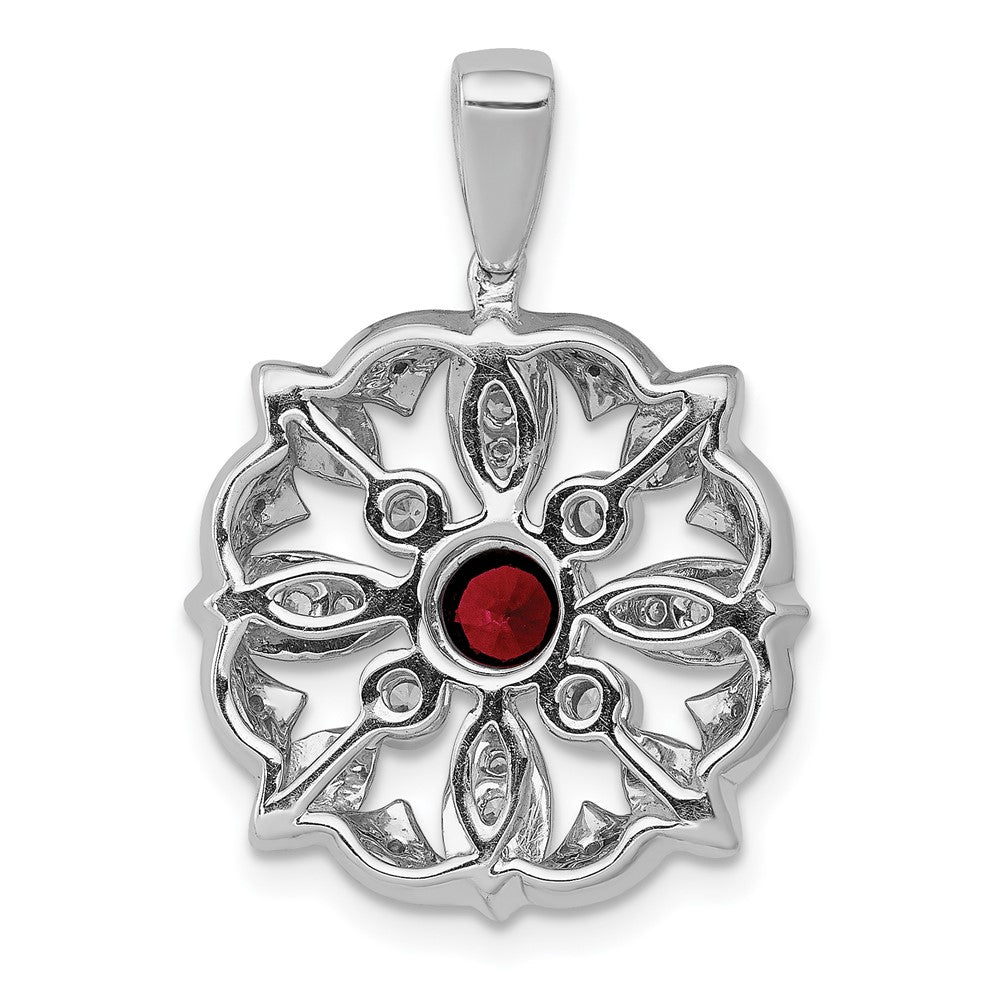 14k White Gold Diamond and .25 Garnet Fancy Pendant (3.9 grams)