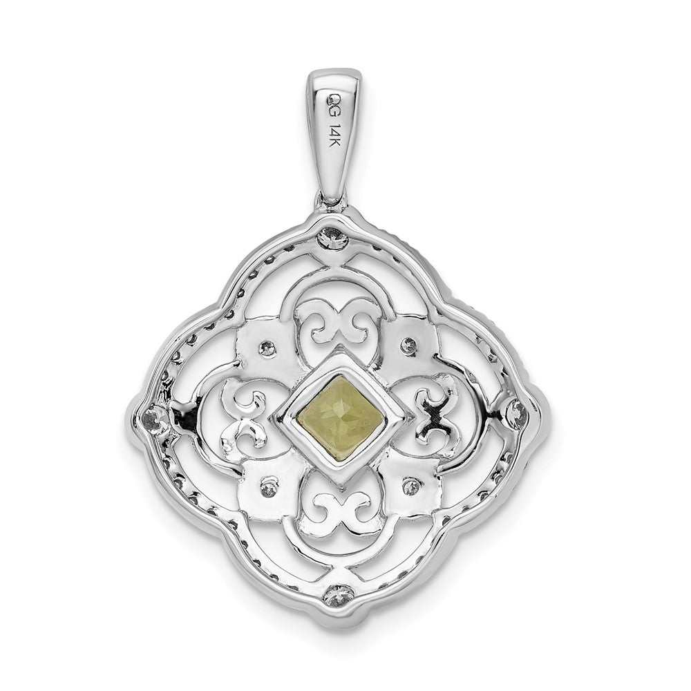 14k White Gold Diamond and .40 Peridot Fancy Filigree Pendant (3.45 grams)