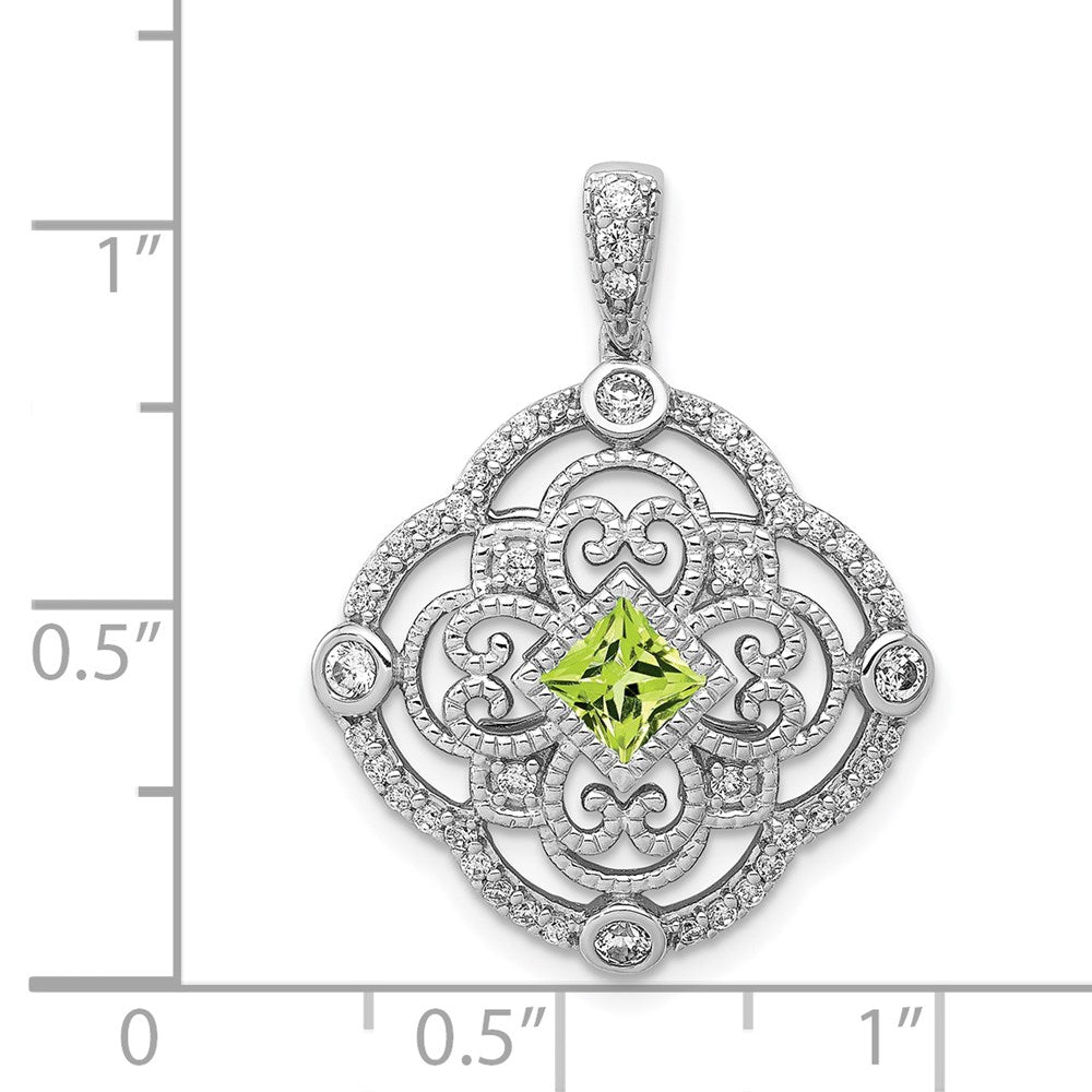 14k White Gold Diamond and .40 Peridot Fancy Filigree Pendant (3.45 grams)