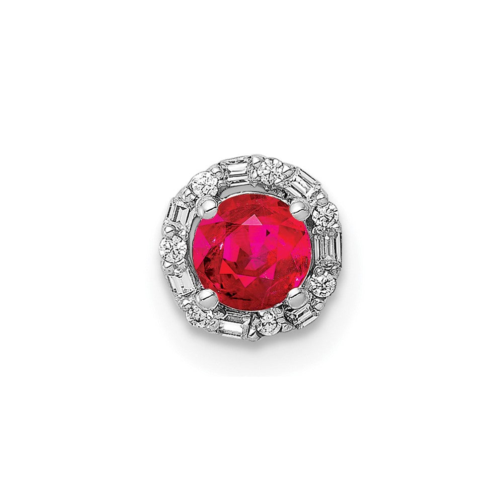 14k White Gold 1/20ct. Diamond and .25 Ruby Halo Chain Slide (0.35 grams)