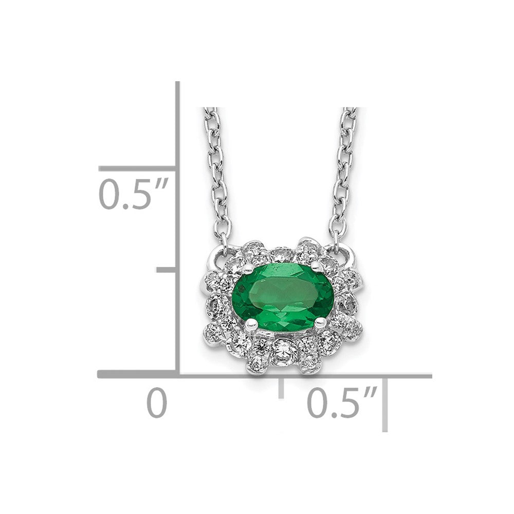 14k White Gold 11 mm Diamond and Oval Emerald inch Necklace (2.09 grams)