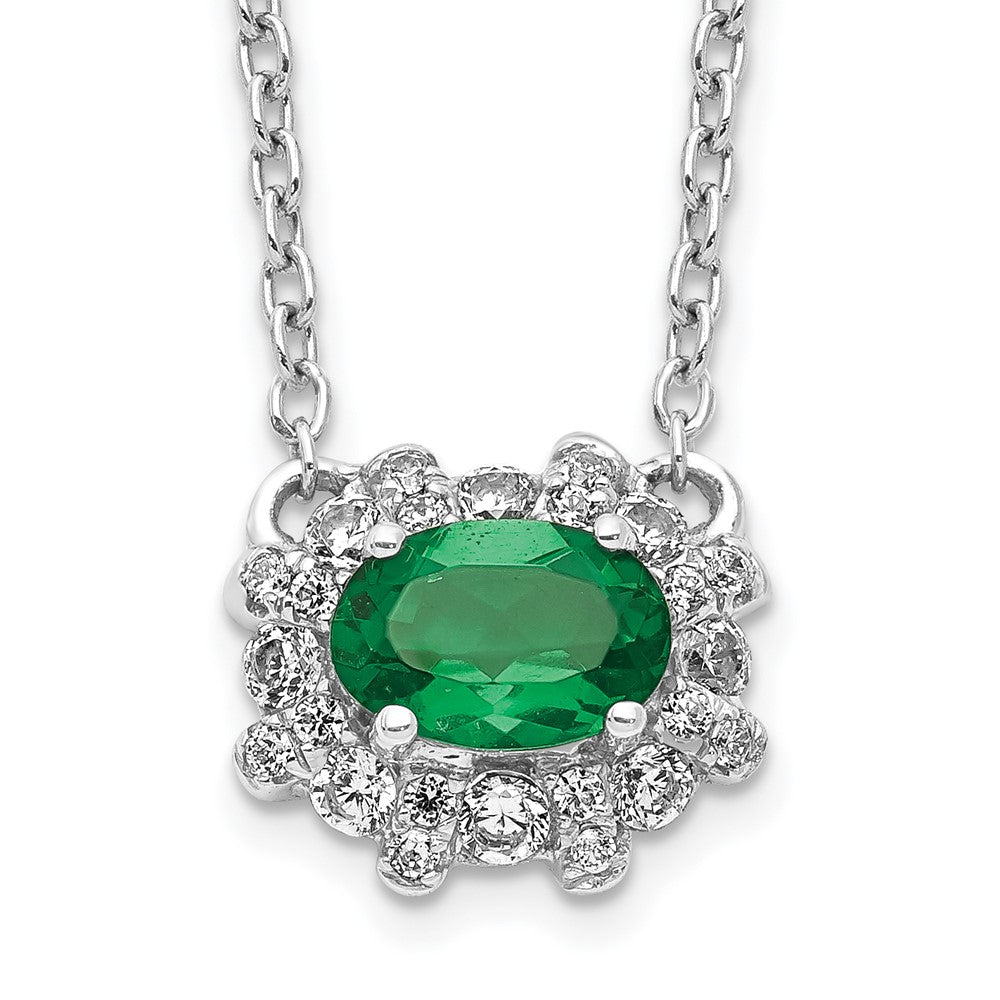14k White Gold 11 mm Diamond and Oval Emerald inch Necklace (2.09 grams)