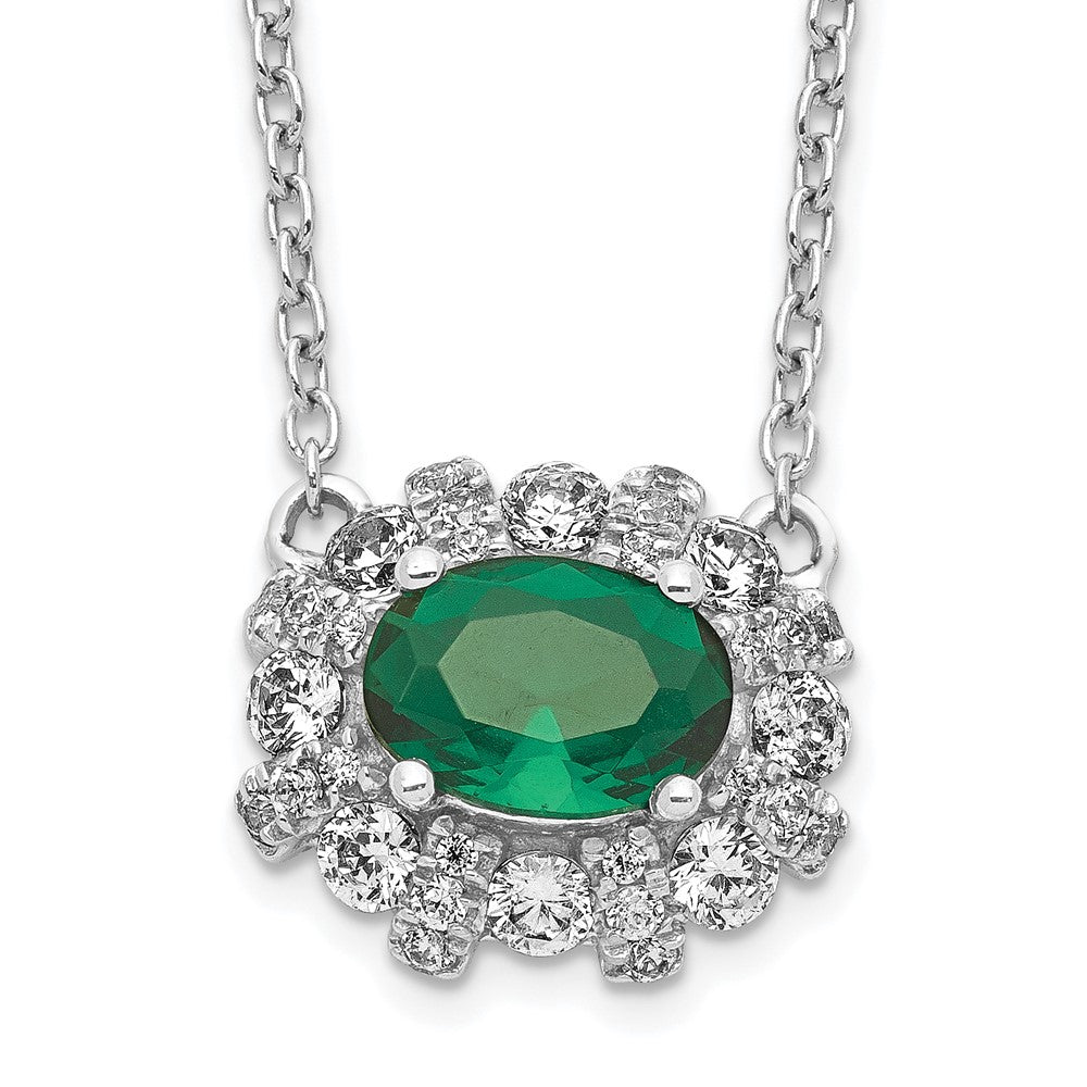 14k White Gold 11 mm Diamond and Oval Emerald inch Necklace (2.09 grams)