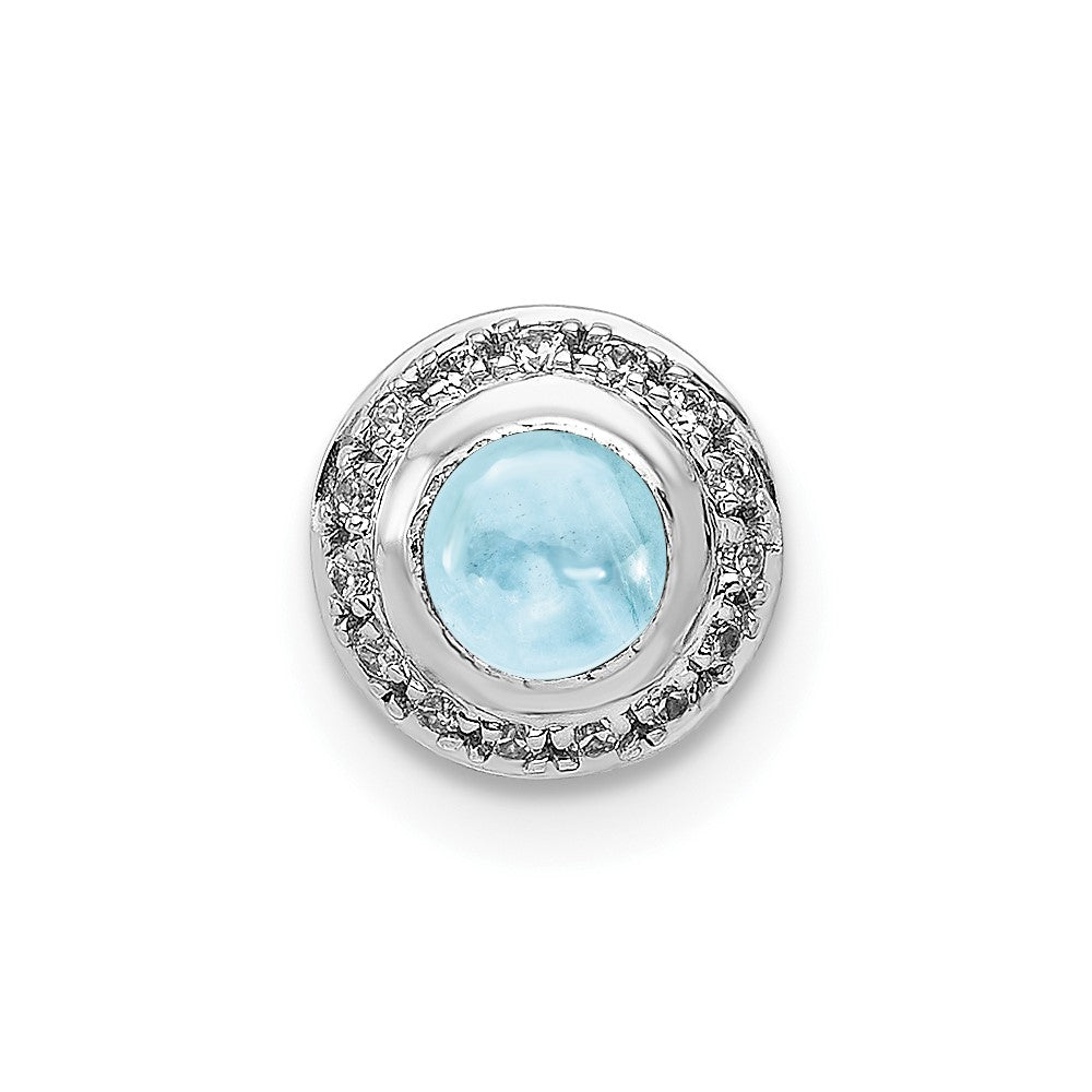 14k White Gold Diamond and Cabochon .47 Aquamarine Chain Slide (0.55 grams)