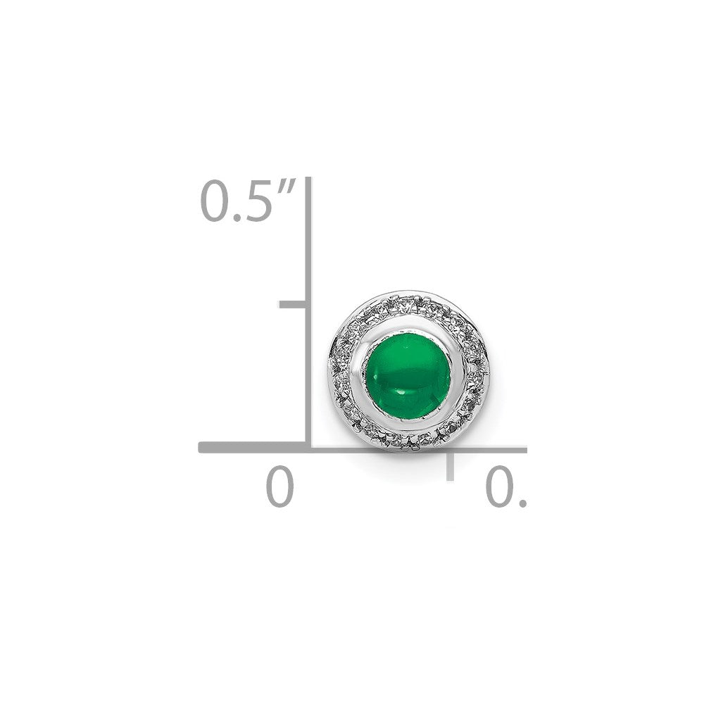 14k White Gold Halo Diamond and Cabochon .47 Emerald Chain Slide (0.55 grams)