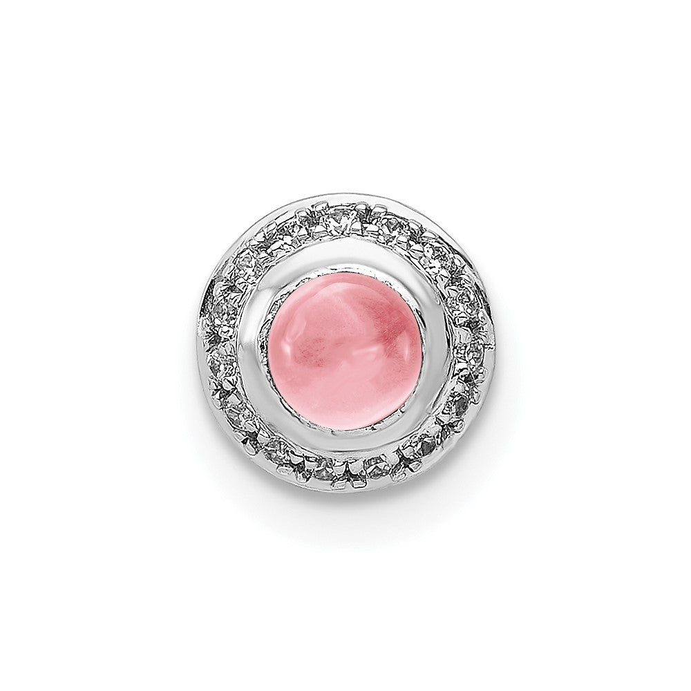 14k White Gold Diamond and Cabochon .47 Pink Tourmaline Chain Slide (0.55 grams)