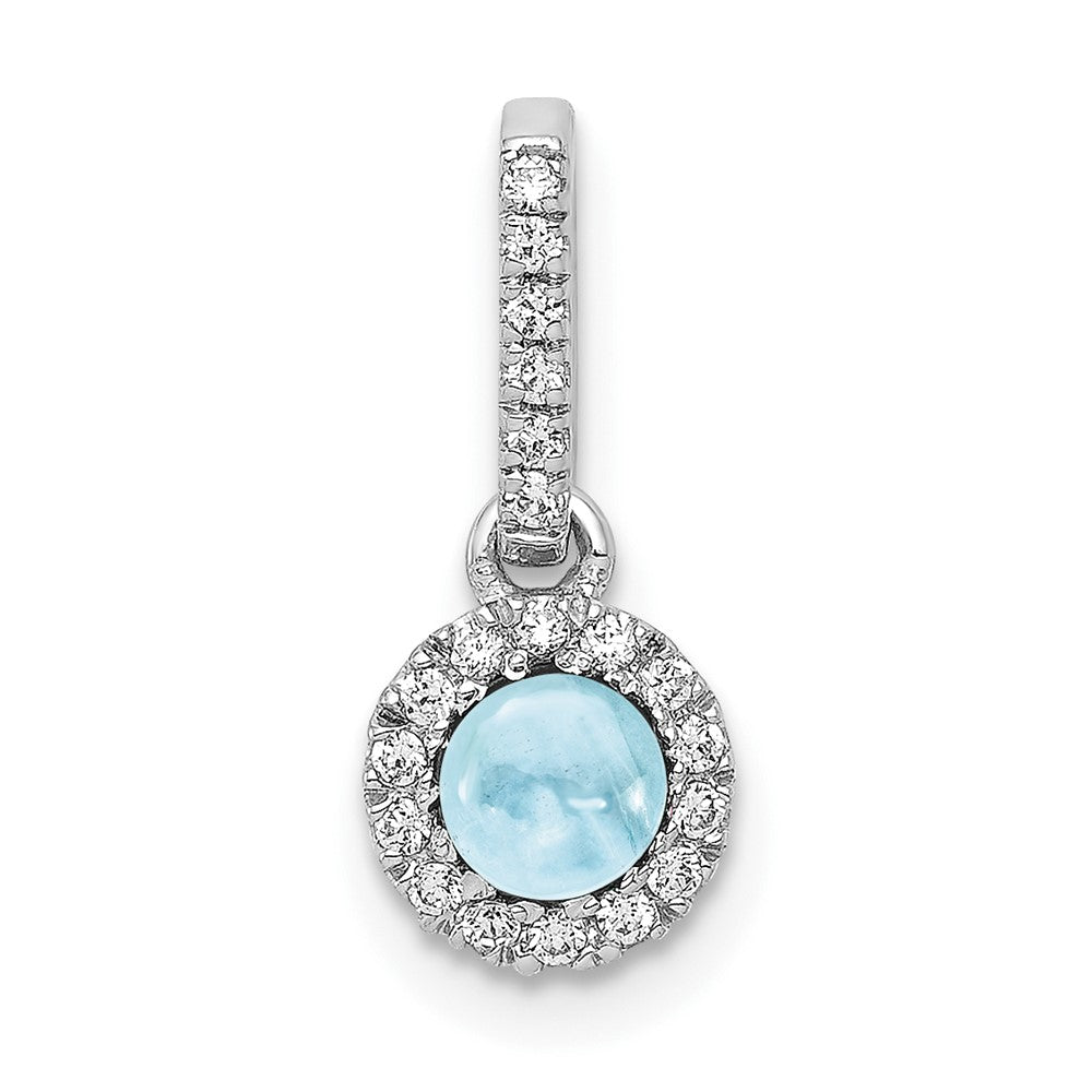 14k White Gold Diamond and Cabochon .47 Aquamarine Pendant (0.65 grams)
