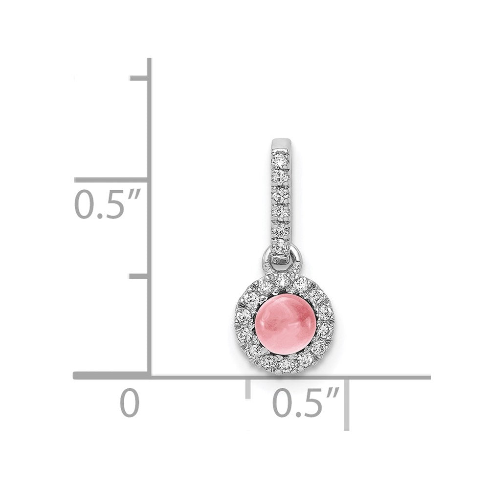 14k White Gold Diamond and Cabochon .47 Pink Tourmaline Pendant (0.65 grams)