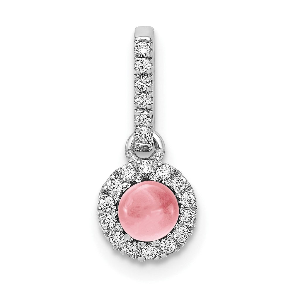 14k White Gold Diamond and Cabochon .47 Pink Tourmaline Pendant (0.65 grams)