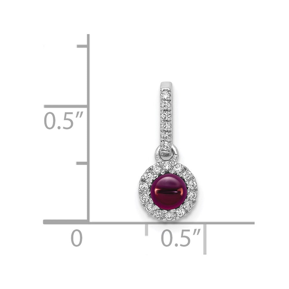14k White Gold Diamond and Cabochon .47 Rhodolite Garnet Pendant (0.65 grams)
