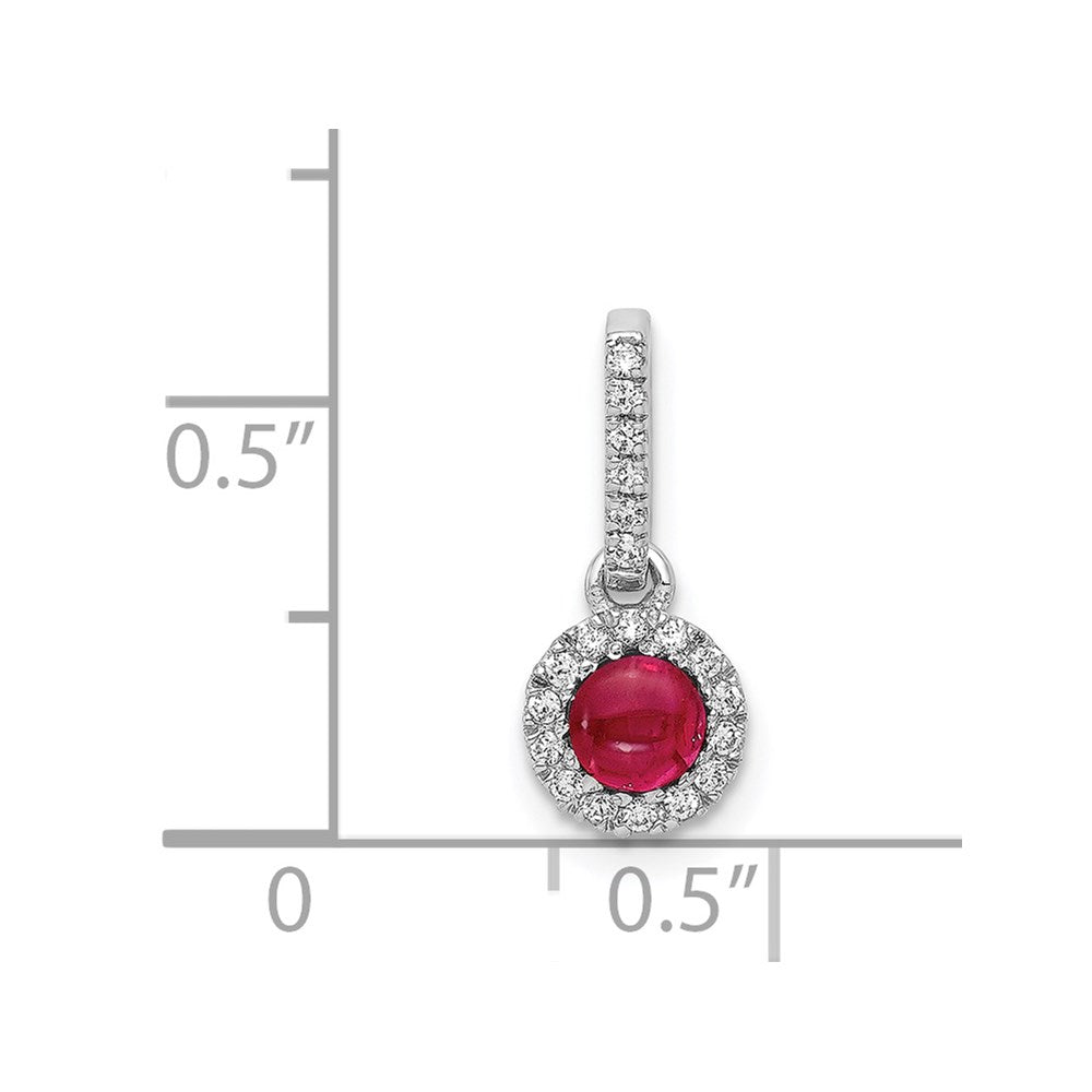 14k White Gold Diamond and Cabochon Ruby Halo Pendant (0.65 grams)