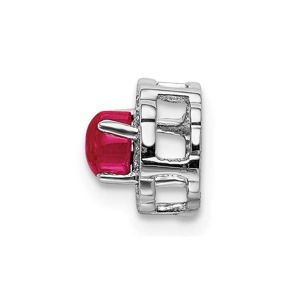 14k White Gold Diamond and Cabochon .38 Ruby Chain Slide (0.55 grams)
