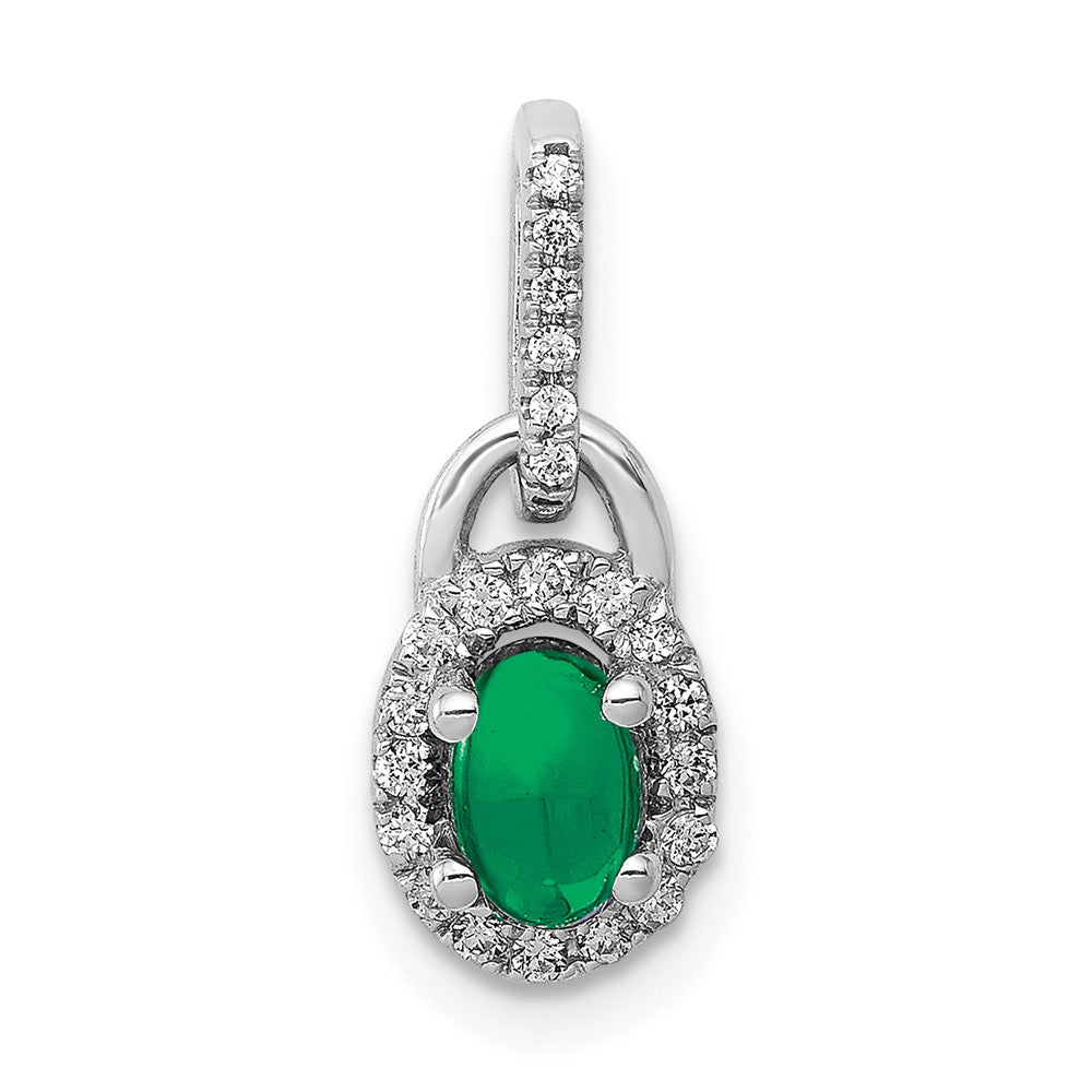 14k White Gold Halo Diamond and Cabochon Emerald Pendant (0.7 grams)