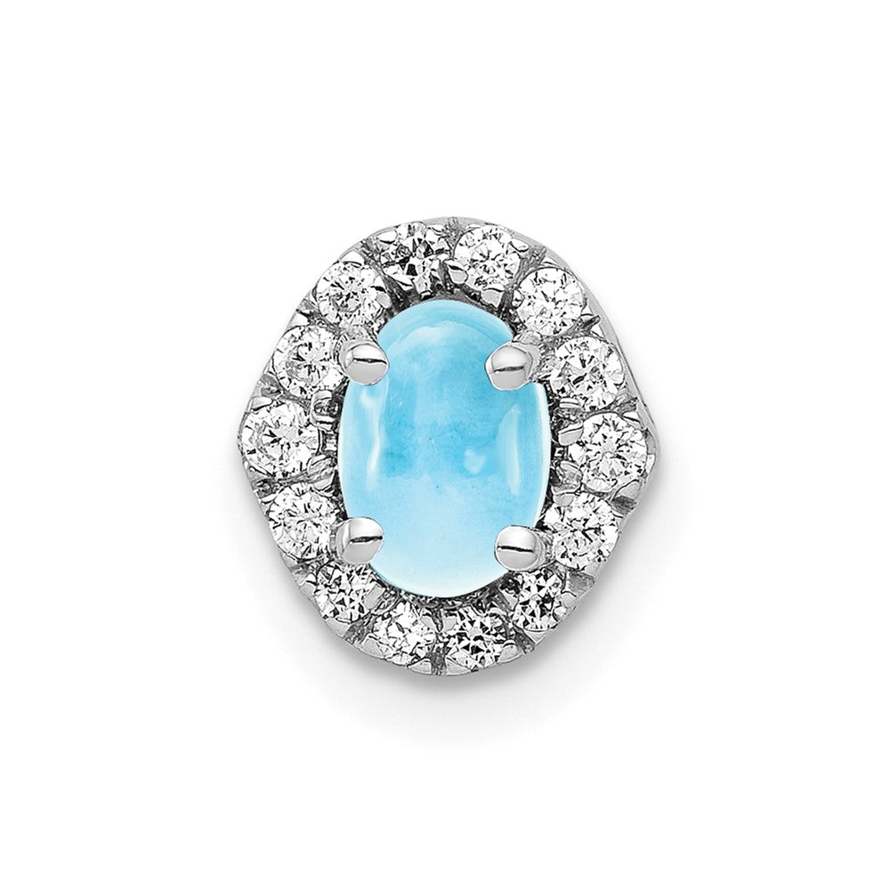 14k White Gold Diamond and Cabochon .73 Blue Topaz Pendant (0.8 grams)