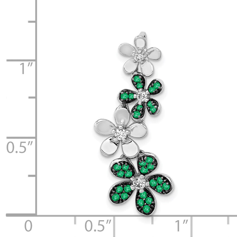 14k White Gold Diamond and Emerald 4 Flowers Pendant (2.05 grams)