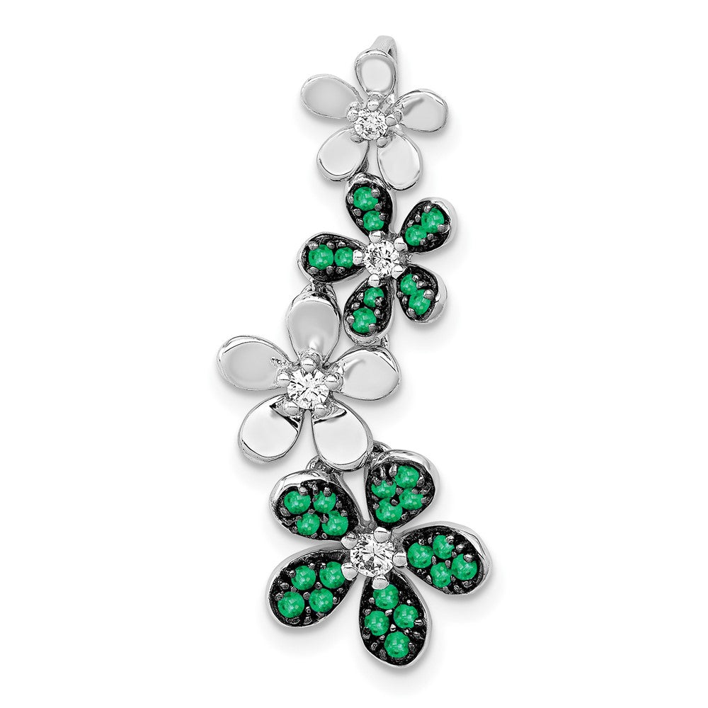 14k White Gold Diamond and Emerald 4 Flowers Pendant (2.05 grams)